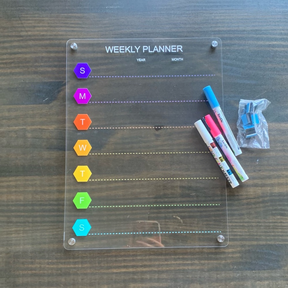 Magnetic Notepad Acrylic Clear Weekly Planner Board Resuable Dry Erase Markers